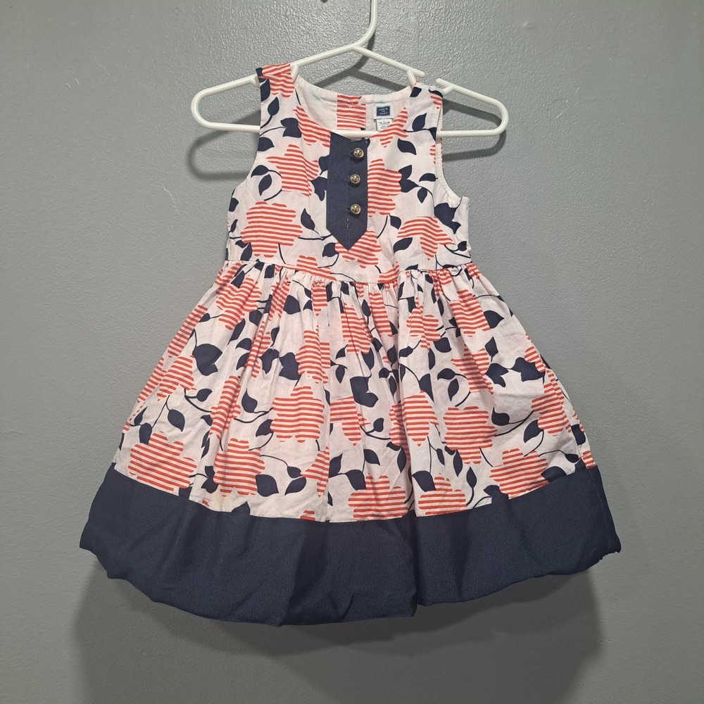 Janie and Jack Girls Floral Stripe Dress Red Navy Blue Tulle Lined Nautical